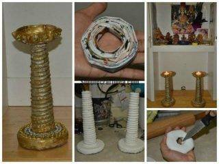 Diya stands made out of news paper