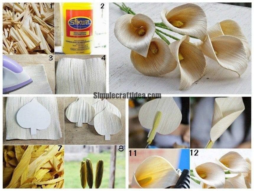 How to make calla lily flowers using dried corn husks