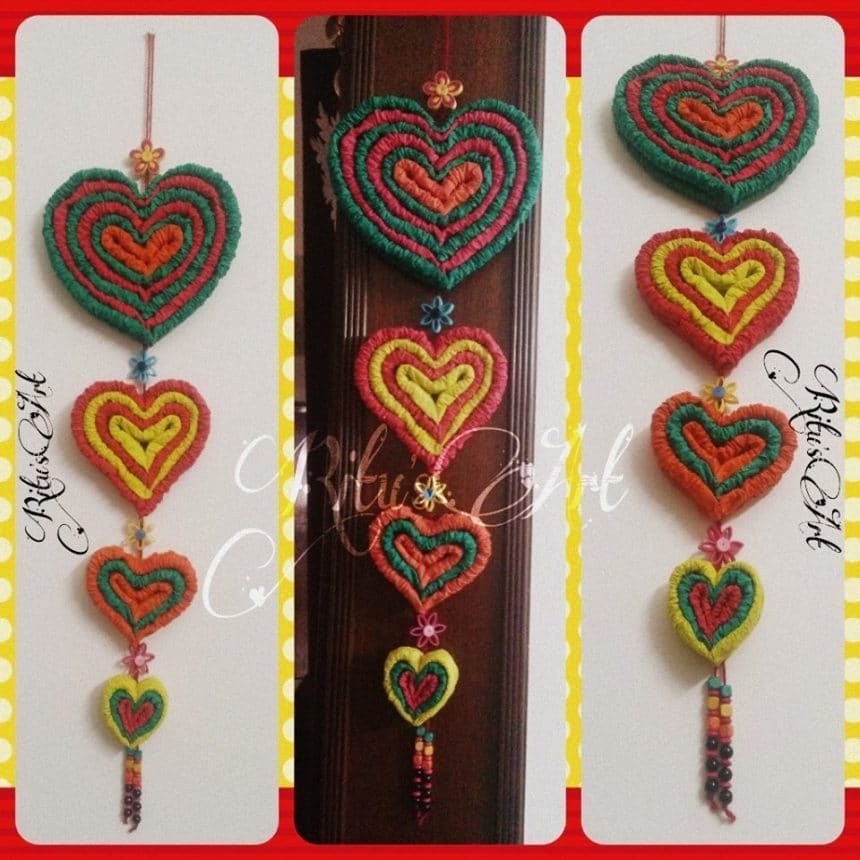 Heart shape crepe paper wall hanging.