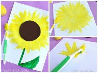 Make a sunflower craft using a toothbrush