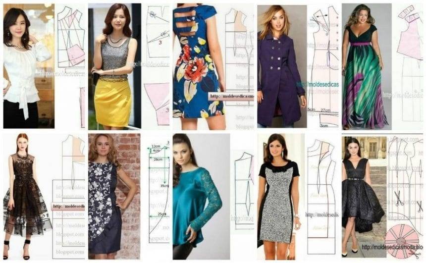 Patterns of different models of dresses