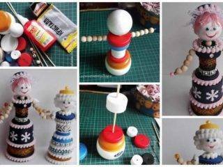 How to make Snow Maiden from plastic covers, caps and cans