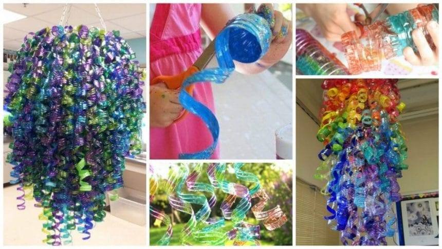 plastic bottles into colorful flower petal art