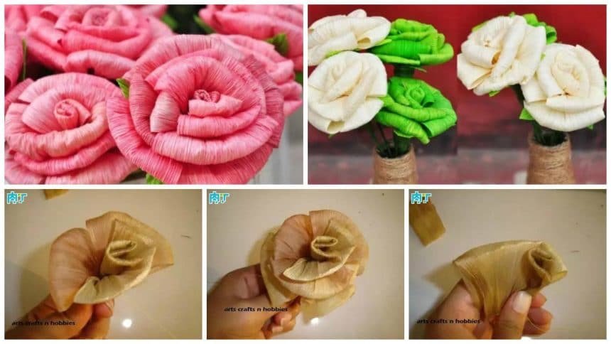 roses bouquet from corn skin