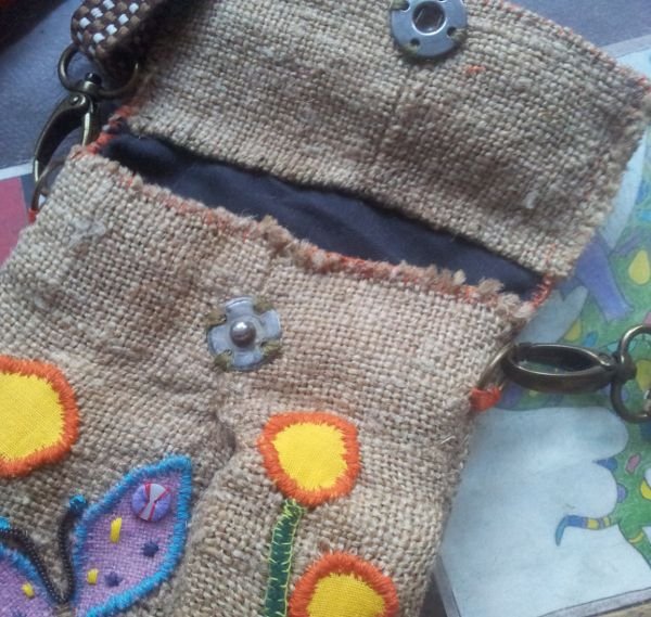 embroidered burlap bag