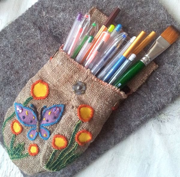 embroidered burlap bag