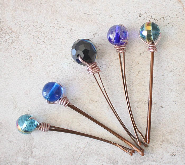 wire wrapped beaded hair pins