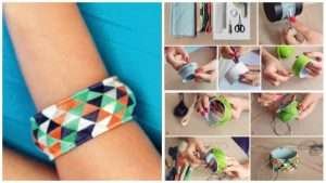 How to make bracelet from adhesive tape and coloured floss.