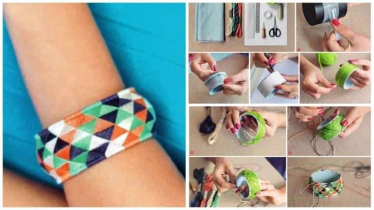 How to make bracelet from adhesive tape and coloured floss.