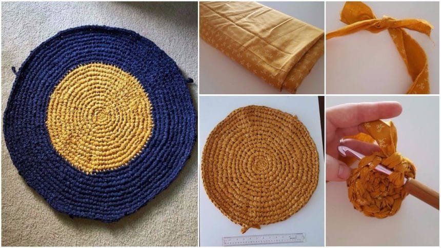 circular rag rug from crocheted