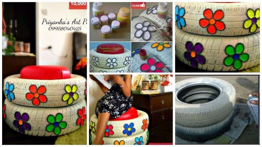 stylish ottoman turned out of old car tyres
