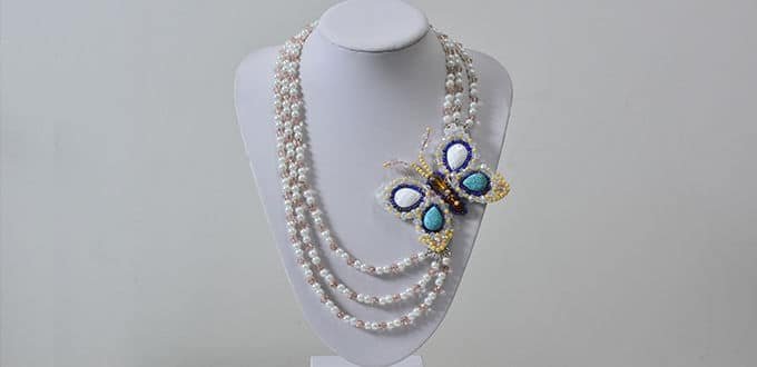 3-starnd beaded butterfly necklace