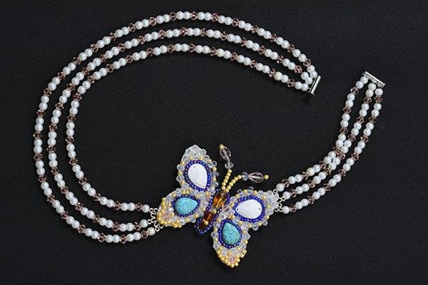 3-starnd beaded butterfly necklace