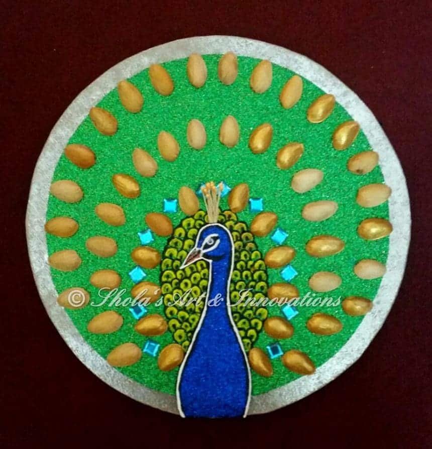 How to make peacock wall decor  made with pista shells 