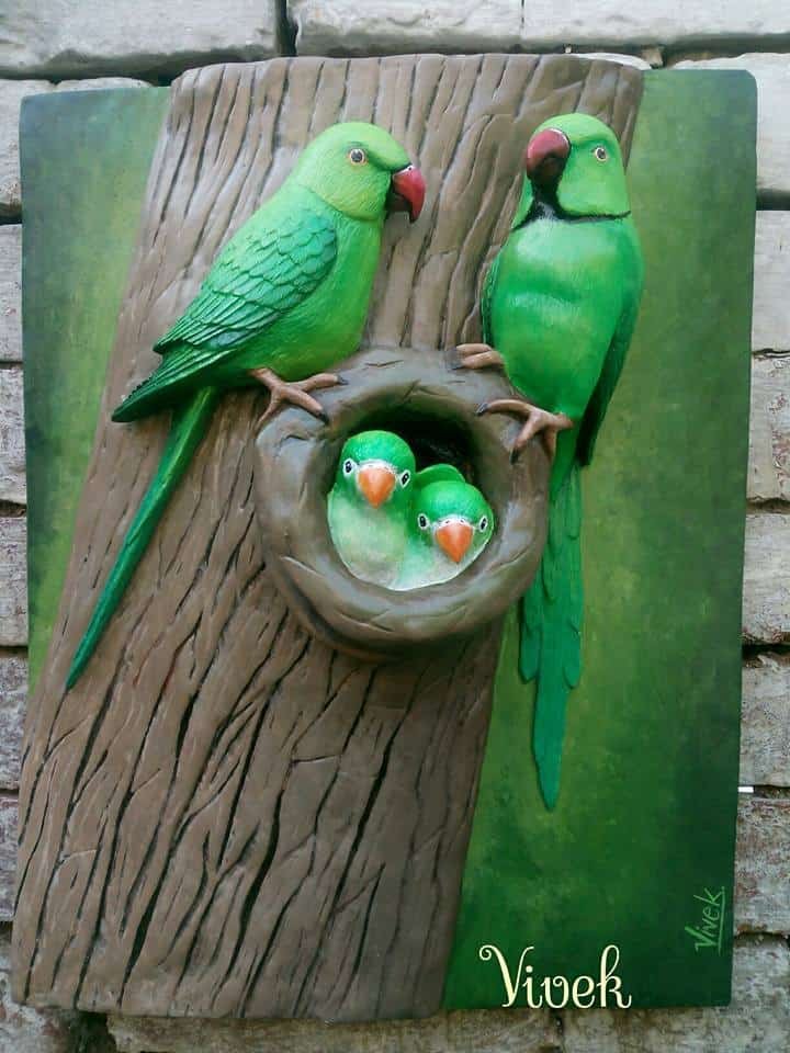 parrot family from clay art