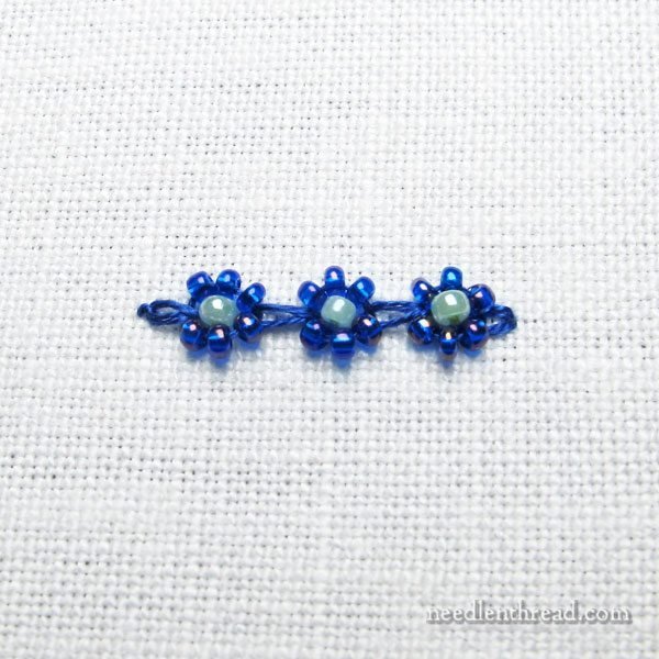 Beaded chain stitch blossoms
