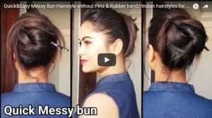 Easy messy bun hairstyle without pins