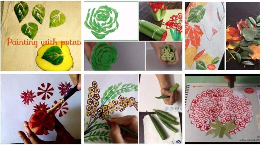 fabric painting with vegetables