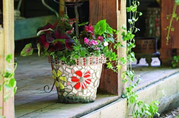 Fflower pots with mosaic tiles