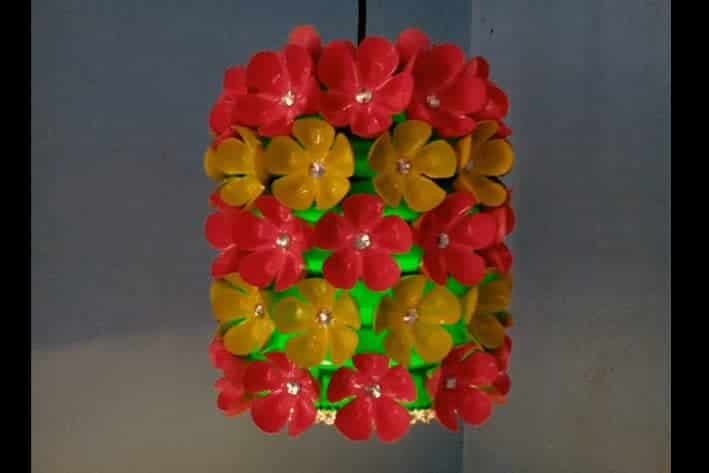  floral chandelier from plastic bottle