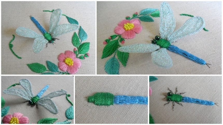 How to sew stumpwork dragonfly