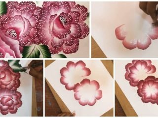 Beautiful dotted flowers from one stroke painting