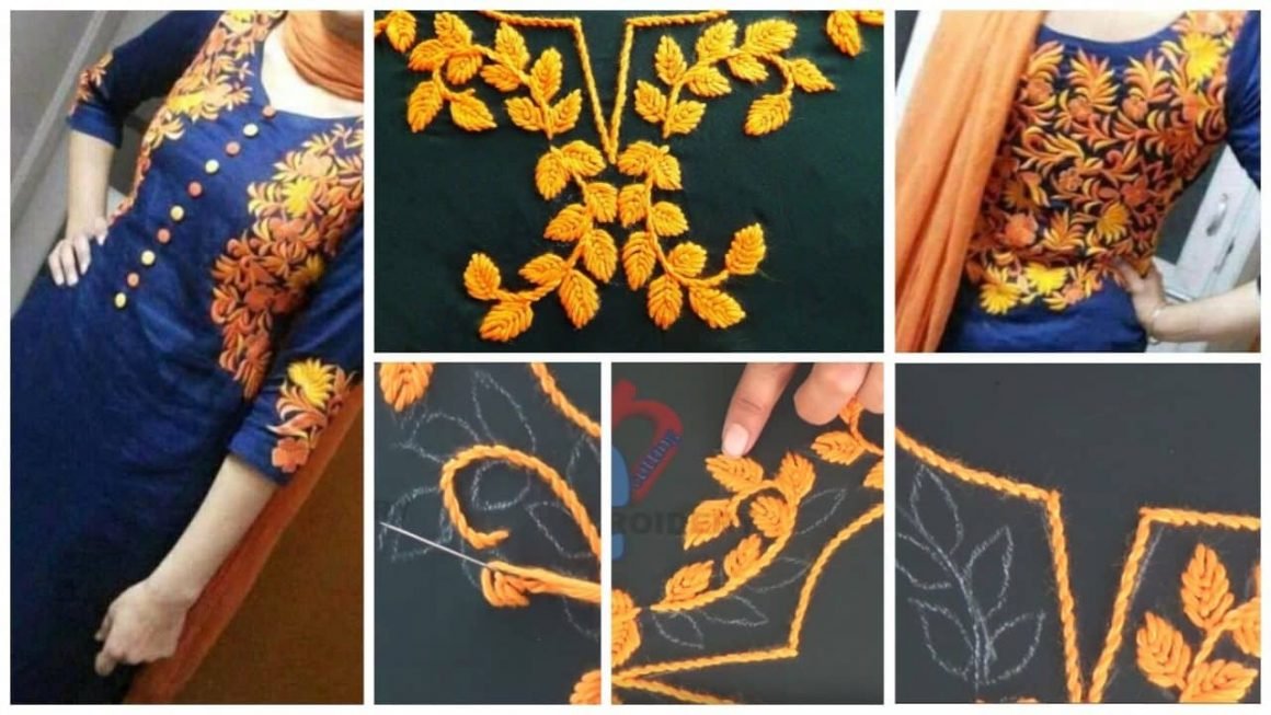 Neckline embroidery for kurthi