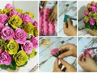 Beautiful roses from upcycled egg carton box