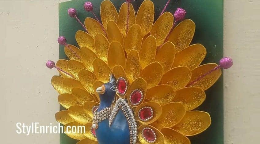 How to make creative peacock using plastic spoons - Simple 