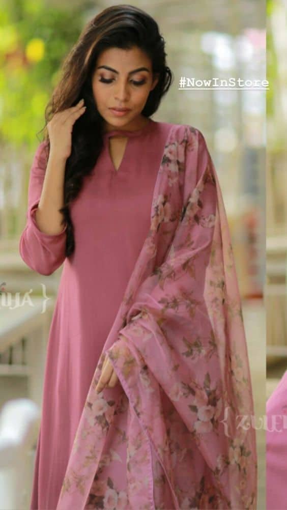 Pink Bandhani Silk Anarkali With Blue Banarasi Dupatta in
