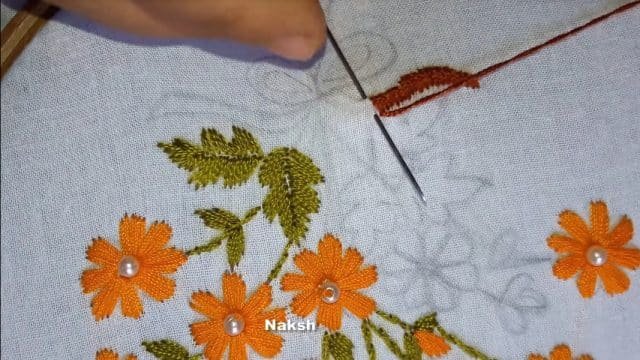Hand embroidery satin stitch