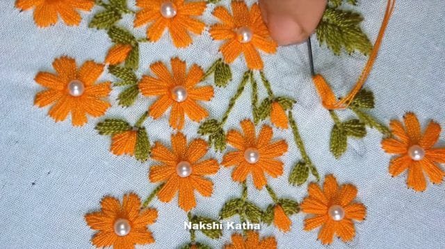 Hand embroidery satin stitch