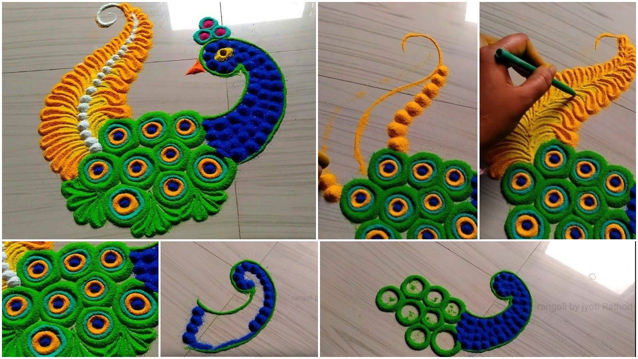 Very easy peacock rangoli - Simple Craft Ideas