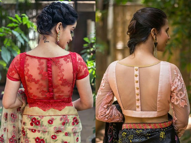 30 Pretty sheer back neck blouse designs in 2019 – Simple Craft Ideas