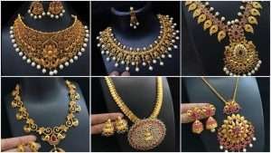 Latest gold necklace designs with earrings