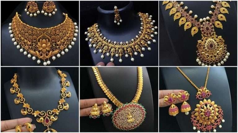 Latest gold necklace designs with earrings