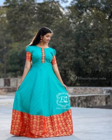 Stylish ethnic long dress to re-use old silk sarees - Simple Craft Idea