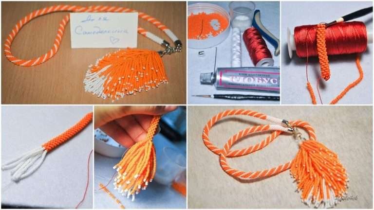 Pendant on the neck “Chanterelle’s tail” of beads