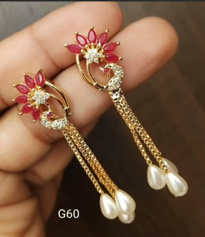 Buy Latest Flower Design Ruby Stone Gold Plated Hoop Earrings for Girls