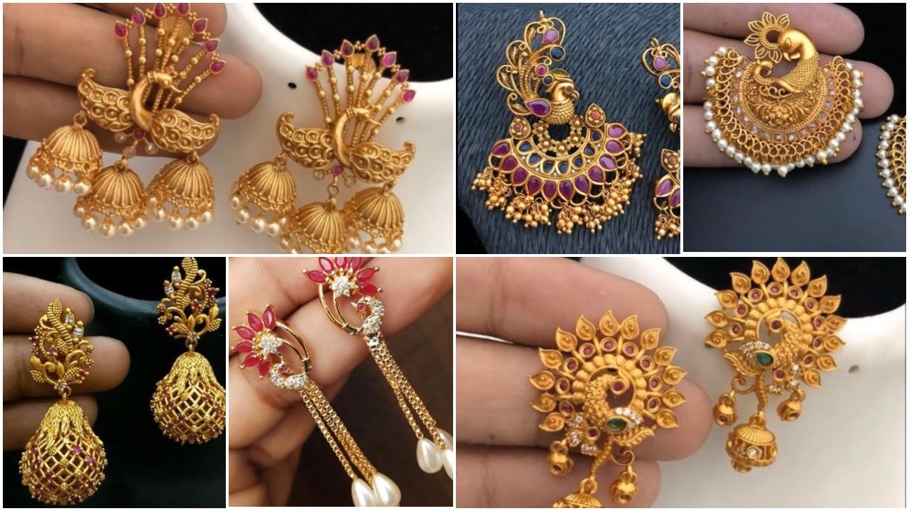 Gold peacock design earrings - Simple Craft Idea