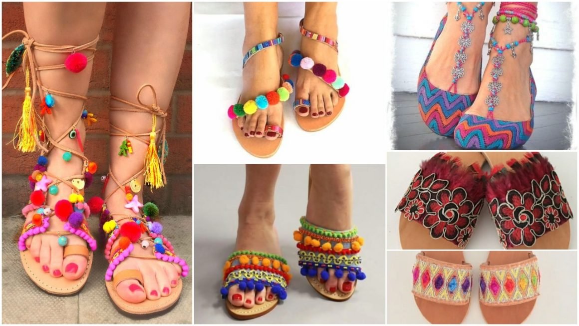 boho sandals with pompom
