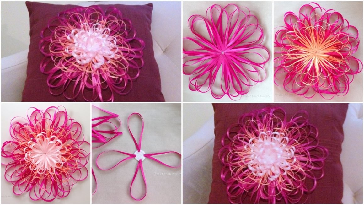 Ribbon flower embellished napkin pillow