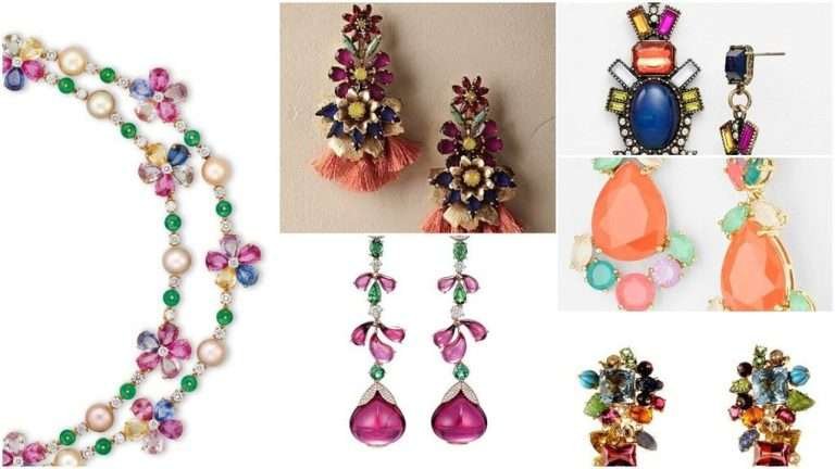 Multi-coloured diamond earrings