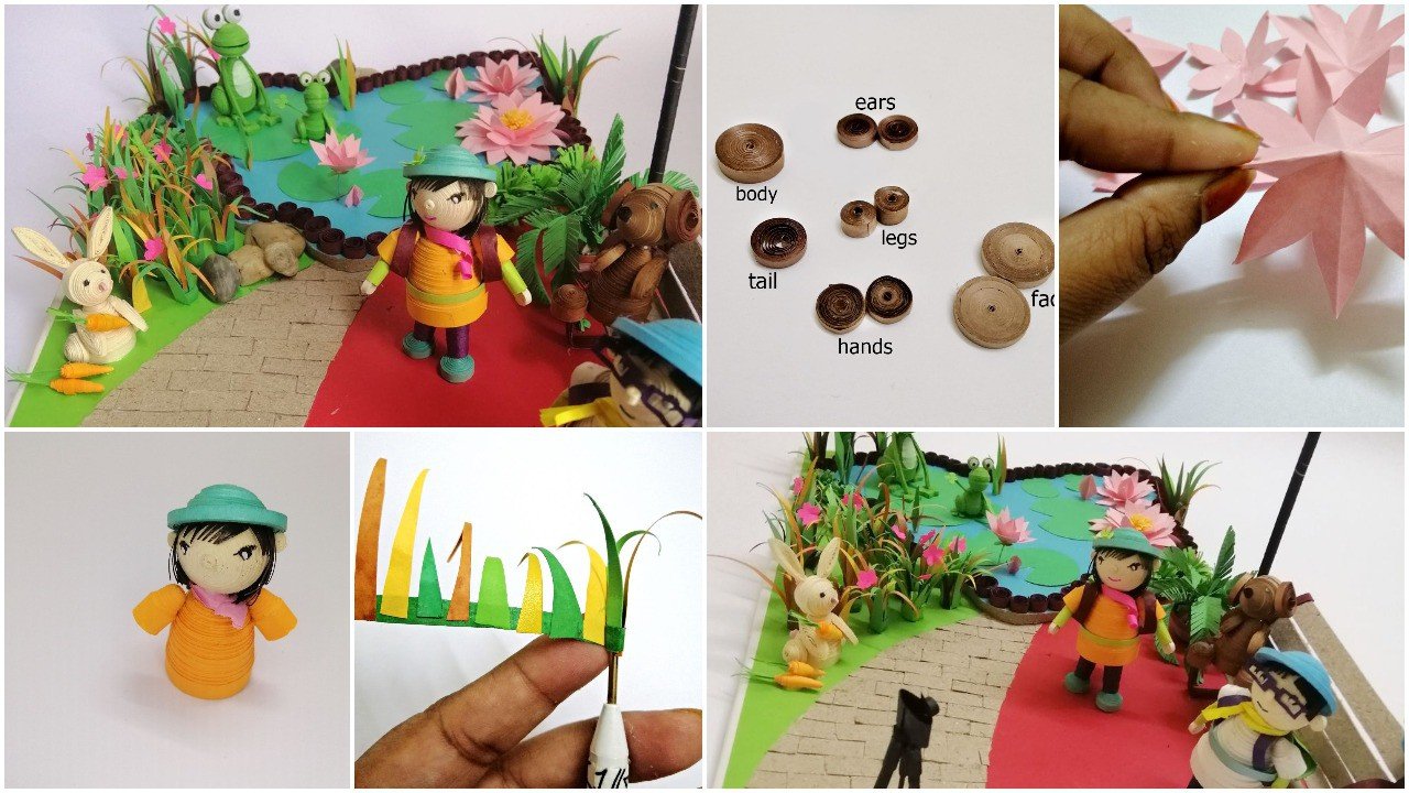 Mini garden with 3D quilling figures