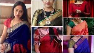 Silk saree blouse back neck designs