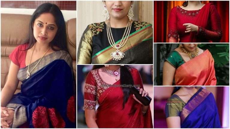 Silk saree blouse back neck designs