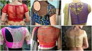 Pretty sheer back neck blouse designs