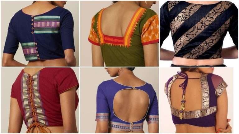 Trendy blouse back neck designs with borders for sarees