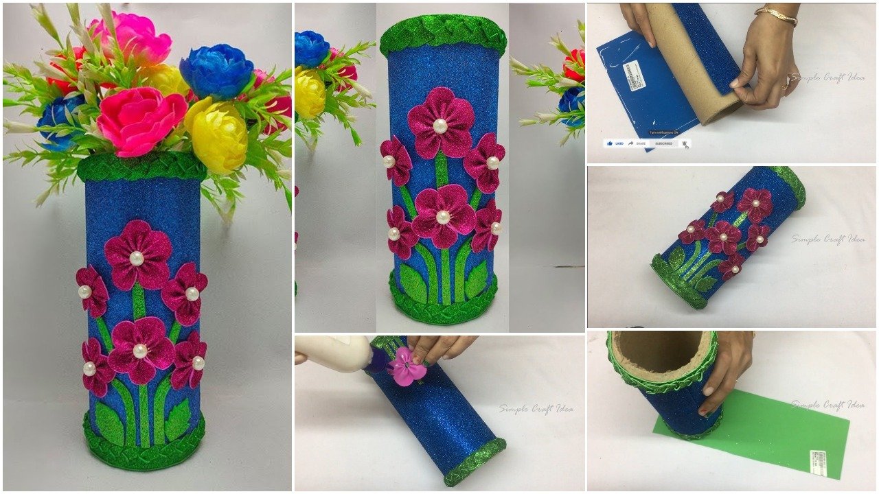 flower vase with glitter paper