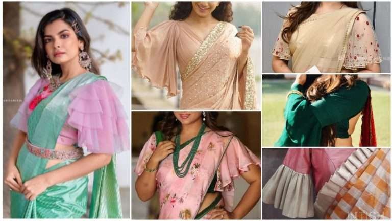 15 Best ruffle sleeves and bell sleeves saree blouse designs